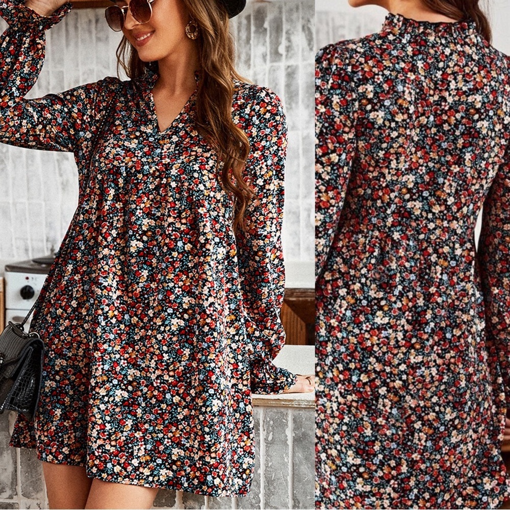 Boho Long Flounce Sleeve print Floral Dress